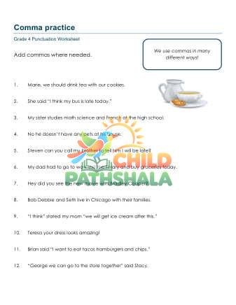 Comma Practice B Worksheet for Grade 4