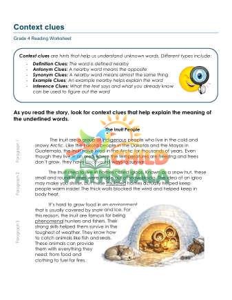 Context Clues A Worksheet for Grade 4