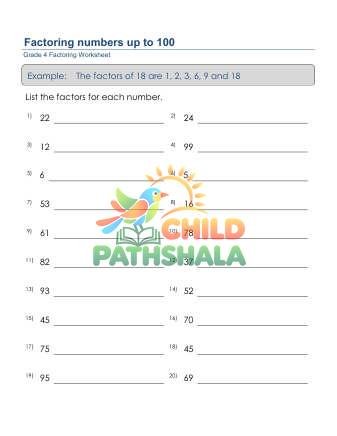 Factoring 4 100 E Worksheet for Grade 4