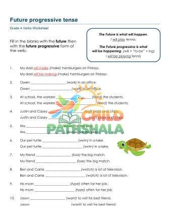 Future Progressive Tense A Worksheet for Grade 4