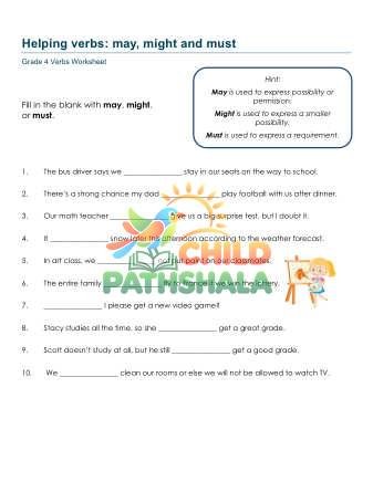 May Might Must B Worksheet for Grade 4
