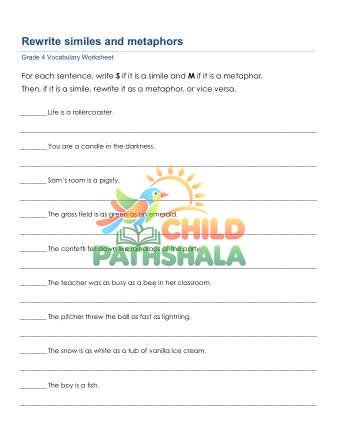 Metaphors 2 Worksheet for Grade 4