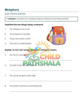 Metaphors Worksheet for Grade 4