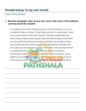 Paraphrasing Worksheet for Grade 4