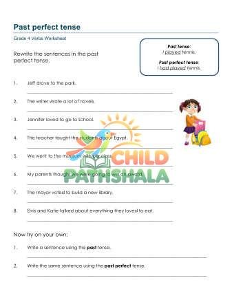 Past Perfect Tense B Worksheet for Grade 4