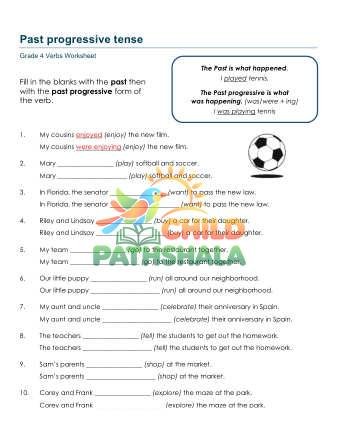 Past Progressive Tense B Worksheet for Grade 4