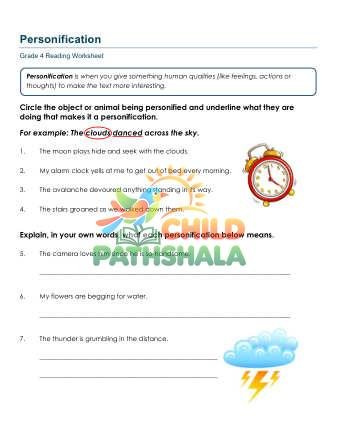 Personification 1 Worksheet for Grade 4