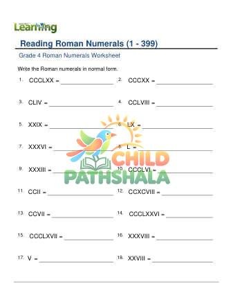 Roman Numerals Read 1 399 F Worksheet for Grade 4