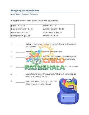 Preview of Shopping Word Problems A