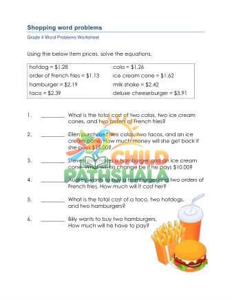 Preview of Shopping Word Problems B