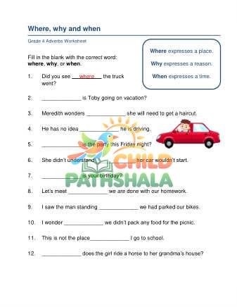 Where When Why B Worksheet for Grade 4