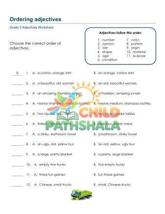 Preview of Ordering Adjectives A