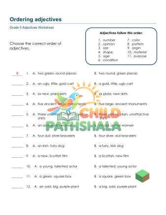 Preview of Ordering Adjectives B