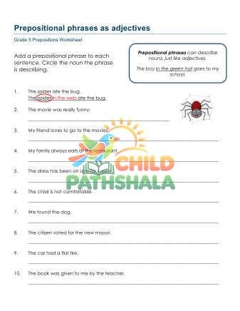 Preview of Prepositional Phrases Adjectives A