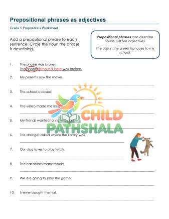 Preview of Prepositional Phrases Adjectives B