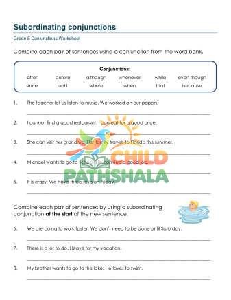 Subordinating Conjunctions A Worksheet for Grade 5