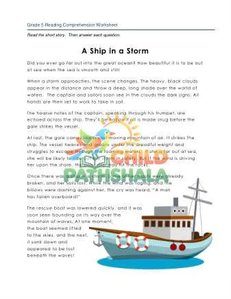 Preview of 5 Reading A Ship In The Storm