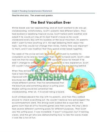 Preview of 5 Reading Best Vacation