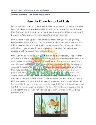 Preview of 5 Reading Care For Pet Fish