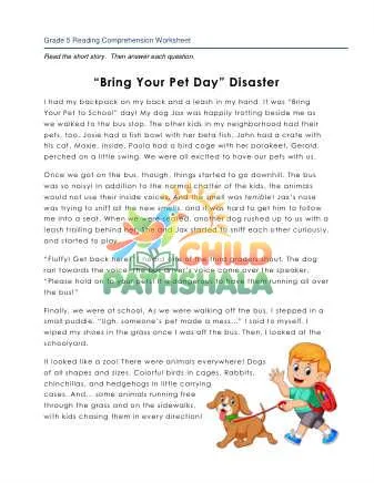 Preview of 5 Reading Pet Day Disaster