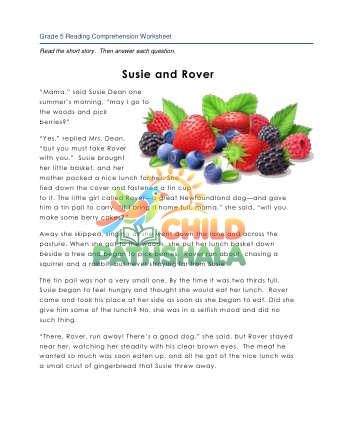 5 Reading Susie And Rover Worksheet for Grade 5