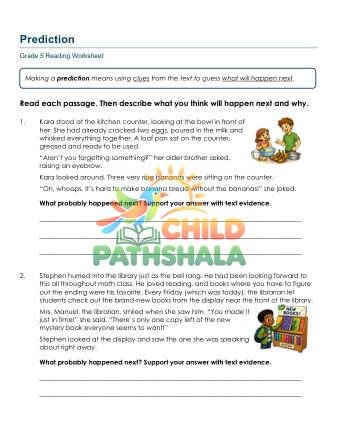 Prediction Worksheet for Grade 5