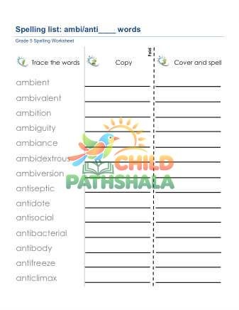 Spelling List Ambi Anti Prefix Words