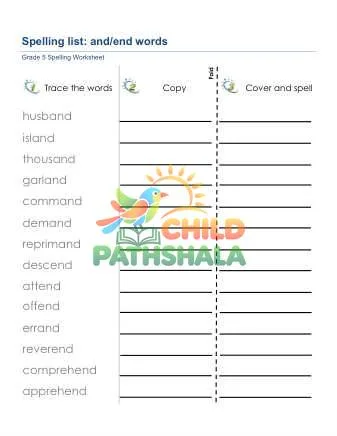 Preview of Spelling List And End Words