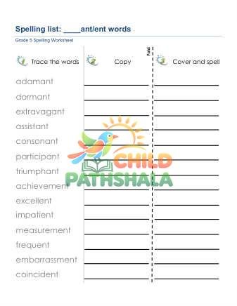 Preview of Spelling List Ant Ent Suffix Words