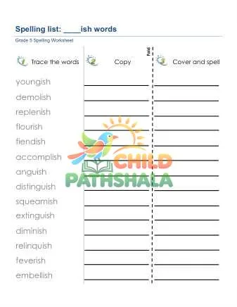 Preview of Spelling List Ish Suffix Words
