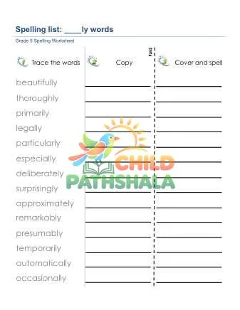 Preview of Spelling List Ly Suffix Words