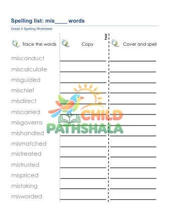Preview of Spelling List Mis Prefix Words