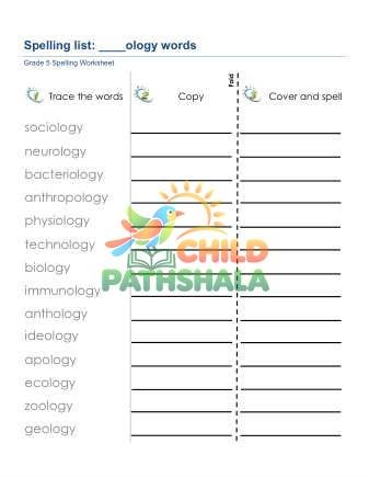 Preview of Spelling List Ology Suffix Words