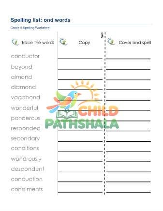 Preview of Spelling List Ond Words