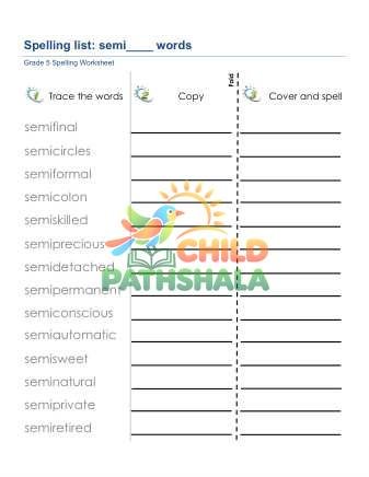 Preview of Spelling List Semi Prefix Words