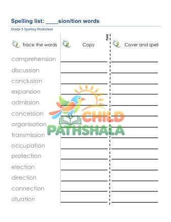 Preview of Spelling List Sion Tion Suffix Words