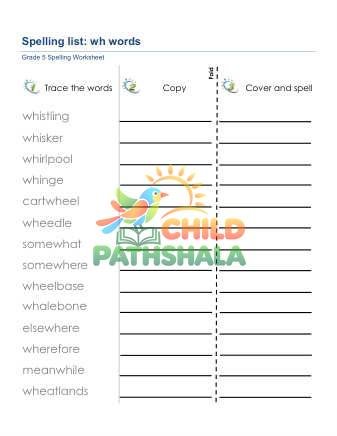 Preview of Spelling List Wh Words