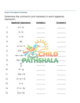 Preview of Algebra Vocabulary
