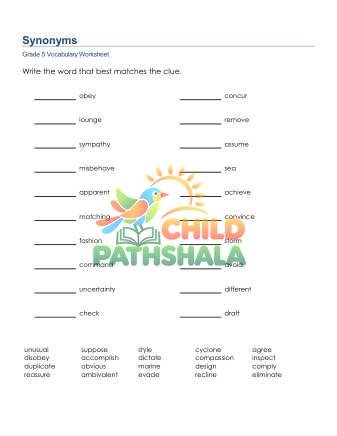 Synonyms 4 Worksheet for Grade 5