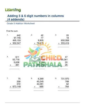 Preview of Add Four 5or6 Digit Numbers In Columns
