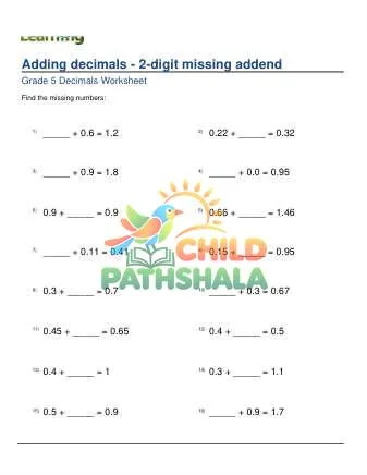 Preview of Adding Decimals 2 Digit Missing Addend