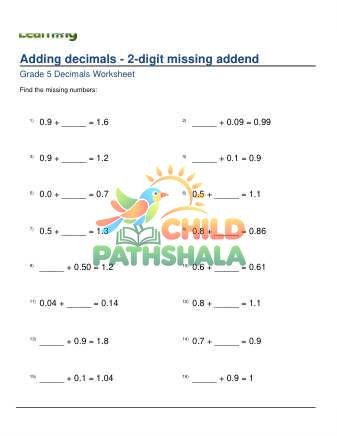 Adding Decimals 2 Digit Missing Addend B