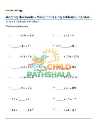 Preview of Adding Decimals 2 Digit Missing Addend Harder A