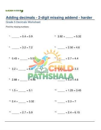 Preview of Adding Decimals 2 Digit Missing Addend Harder B