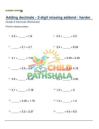 Preview of Adding Decimals 2 Digit Missing Addend Harder D
