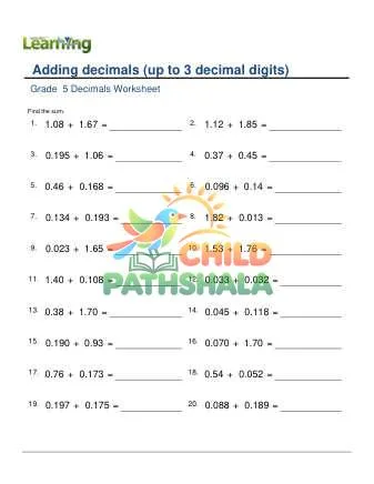 Preview of Adding Decimals 3 Digit