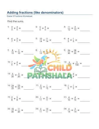 Preview of Adding Fractions Like Denominators