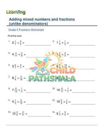 Preview of Adding Fractions Mixed Numbers Unlike F