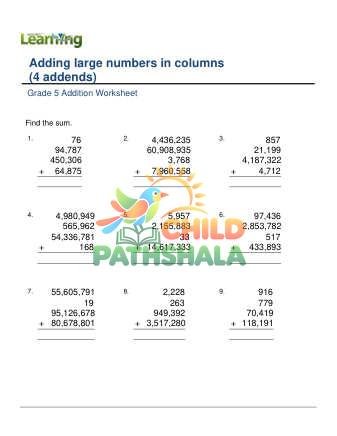 Addition Lage Numbers In Columns 4 Addends A