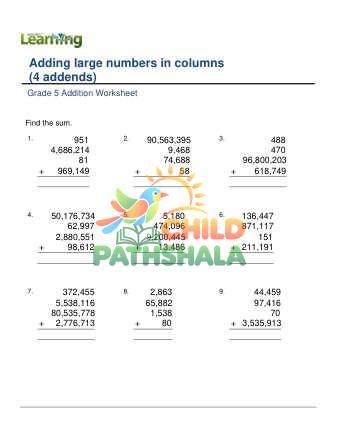 Addition Lage Numbers In Columns 4 Addends C